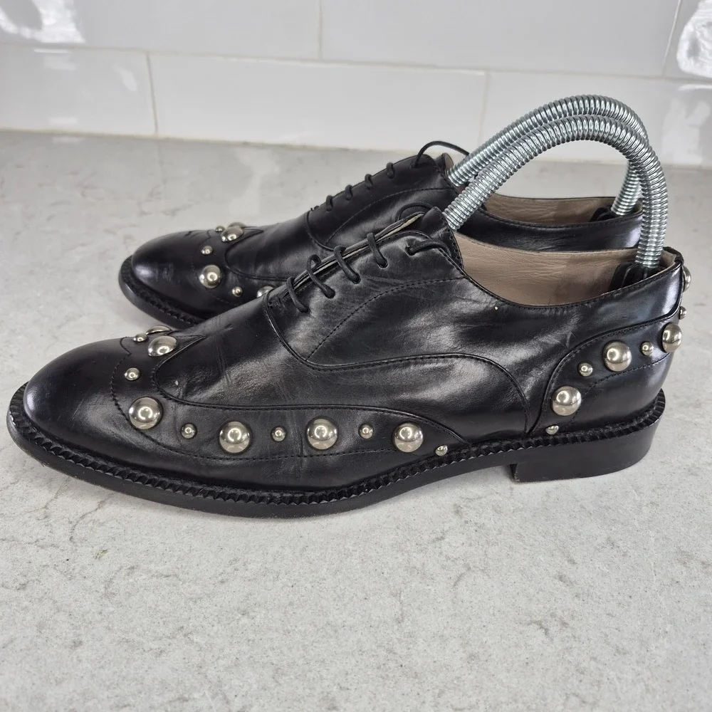MARC JACOBS Womens Black Studded Oxfords Shoes‎ 37